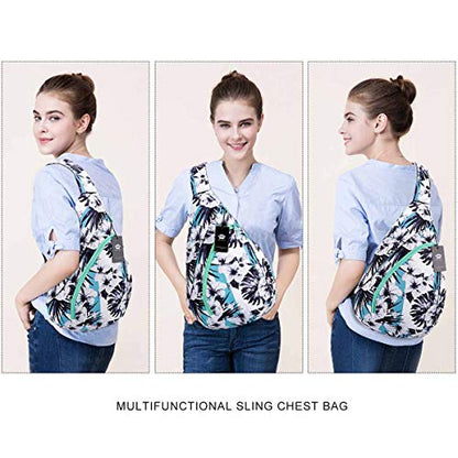 HUA ANGEL Crossbody Sling Bag for Men & Women Lightweight Waterproof Chest Shoulder Bag for Travel Hiking & Everyday Use - color: Black White Flower