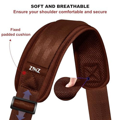 ZINMARK Shoulder Strap 59 inch, Extra-Thick Fixed Cushion Pad and Dual Clasps Universal Replacement Strap for Bags, Camera, Crossbody，Lawn mower Brown - color: Brown