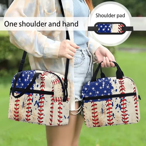 3PCS Backpack for Boys Girls Teens, USA Flag Baseball 3 in 1 Lightweight School Bag 17 Inch School Backpack with Lunch Box Pencil Case for Middle High Students - color: Usa Flag Baseball