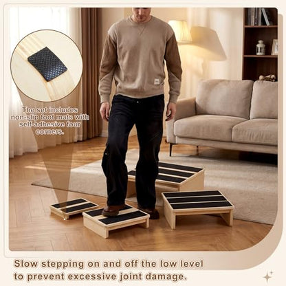 Sintuff Exercise Step Platform for Balance & Strength Training, Wooden Nesting Exercise Steps 330 Lb. with Non-slip Surface, Progressive Height Training for Home Fitness