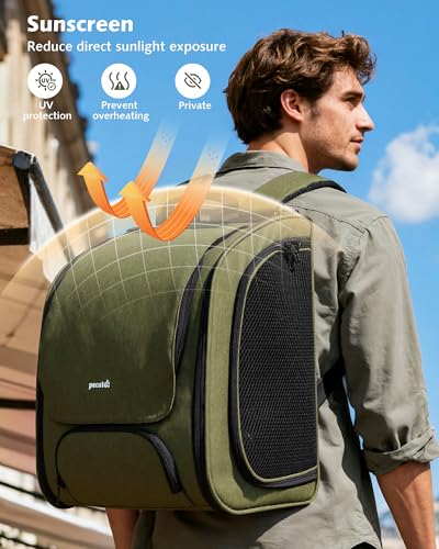 Pecute Expandable Cat Backpack Carrier, Large Space Cat Bubble Backpack, Breathable Cat Carrier, Shaded Dog Backpack Carrier for Travel, Hiking, Vet,12.6" L x 10.2" W x 16.5" H,Green - color: Green(Expandable)