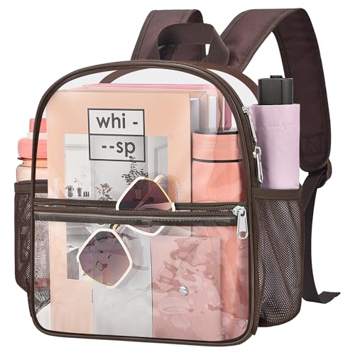 Clear Backpack for Stadium Events, 12x12x6 Small Clear Plastic bag with Reinforced Straps for Game Security Festival Concert - color: Chocolate