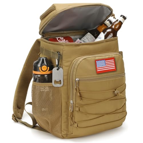 25L Backpack Cooler Keep All Drink Cold for Long Periods of Time Cooler Backpack Insulated Waterproof Portable High Durability Small Cooler Backpack with Compartment for Hiking Camping Beach - color: Brown
