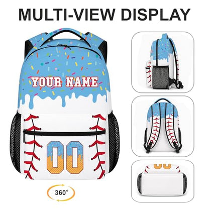 Personalized Baseball Drip Backpack, Blue Ice Cream Print Travel Bag, Multi Pocket Everyday Backpack (#3) - color: #3
