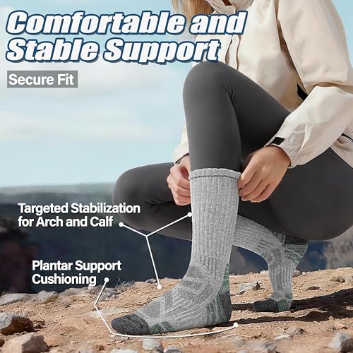 ANTSANG Merino Wool Hiking Socks, Enhanced Breathability, Targeted Cushion Thermal Socks for Men and Women, 5 Pairs - color: Gray Mixed, size: Large