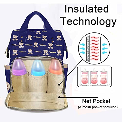 Artsadd Personalized Bear Diaper Bag Backpack for Baby Boys, Custom Name Large Capacity Multifunction Nappy Bags Mommy Waterproof Travel Daypack - color: Bear 10