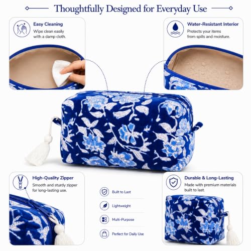 Huar Travel Makeup Bag- Large Capacity Cosmetic Bags for Women - color: Velvet Blue