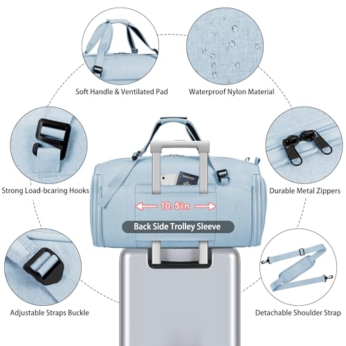 Convertible Garment Bags for Travel - Carry on Garment Duffle Bag with Backpack Straps for Men Women, 4 in 1 Large Travel Duffel Bags with Shoes Compartment Hanging Suit Dress Weekender Bag 3pcs Set - color: C-Wathet Blue