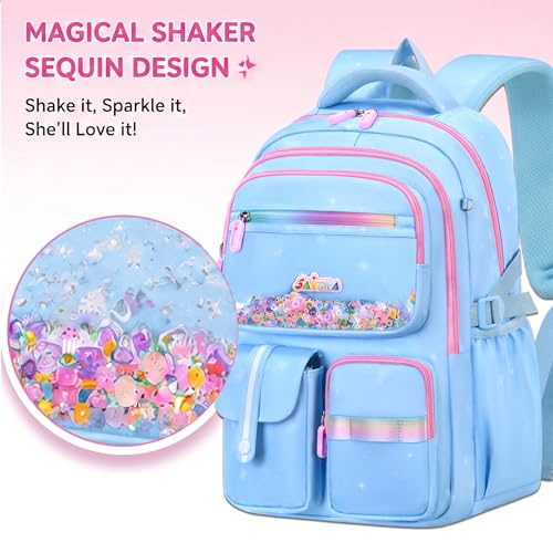 3PCS Kids Backpack Set, School Backpack with Lunch Bag & Pencil Case, Lightweight Waterproof Bookbag for Kids (Blue Sequin) - color: Blue Sequin