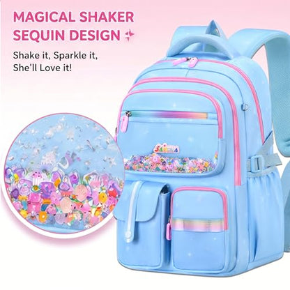 3PCS Kids Backpack Set, School Backpack with Lunch Bag & Pencil Case, Lightweight Waterproof Bookbag for Kids (Blue Sequin) - color: Blue Sequin