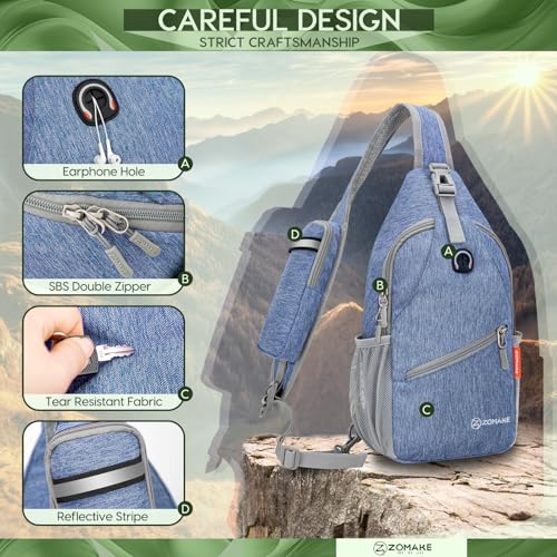ZOMAKE Sling Bag,Small Crossbody Sling Backpack,Water Resistant Shoulder Daypack for Travel,Anti Thief Chest Bag for Hiking(Light Blue) - color: Light Blue