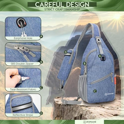 ZOMAKE Sling Bag,Small Crossbody Sling Backpack,Water Resistant Shoulder Daypack for Travel,Anti Thief Chest Bag for Hiking(Light Blue) - color: Light Blue
