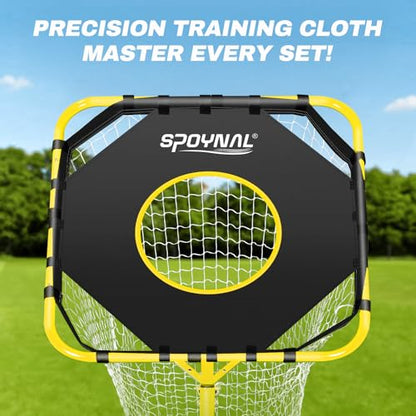 Volleyball Setter Training Net, Volleyball Training Equipment with 5 Adjustable Heights (4.6-10 FT), Serve Trainer Equipment with 7 Angles for Serving, Spiking & Setting Drills