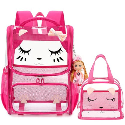 AO ALI VICTORY clear backpack Girls with Tote Bag Heavy Duty PVC Transparent Cute Backpack for Kids Toddler Preschool Bookbags Elementary School Bags See Through Casual Travel Daypack, Rose Red Set - color: Rose Red Set