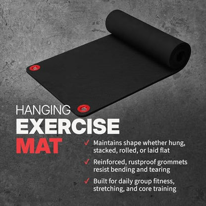 SPRI Hanging Exercise Mats for Gyms, Closed-Cell Foam Yoga & Fitness Mats with Grommets, Thick Workout Mats for Studios & Group Fitness Classes, Wall Rack Mat Holder Storage, Black - style: 71" L x 23" W x 3/8"