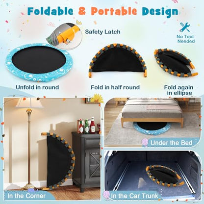 KOTEK 36 Inch Toddler Trampoline, Foldable Mini Recreational Trampoline with Handle & Safety Padded Cover, ASTM Approved Small Baby Trampoline, Indoor Trampoline for Kids, Max Load 330 Lbs - color: Orange