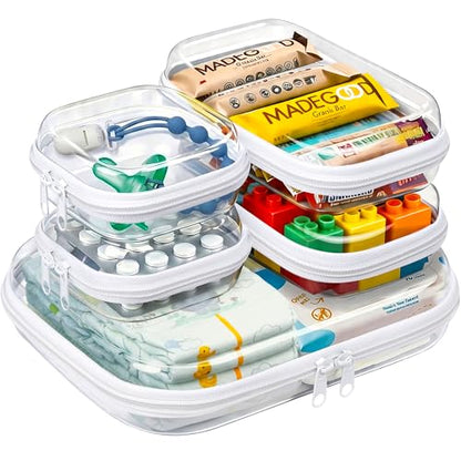 5 Pack Diaper Bag Organizer Pouches, Clear Hard Shell Zipper Cases for Baby Travel Essentials, Waterproof Storage Box for Pacifier Snacks Toys Wipes Clothes, Makeup Bag, Lego Toy Storage, Toiletry Bag - size: 1M+2S+2XS