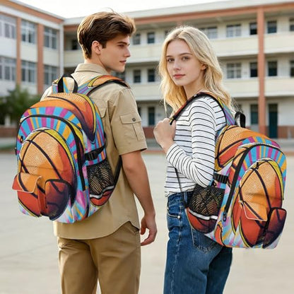 Bolaz Pattern Of A Basketball Travel Backpack 14 Inch Laptop Computer Bag Sturdy School Bag College Bookbag