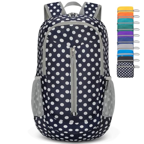 ZOMAKE Ultra Lightweight Packable Backpack 25L, Foldable Hiking Backpacks Water Resistant Small Folding Daypack for Travel(Blue, White Polka Dot) - color: Blue, White Polka Dot