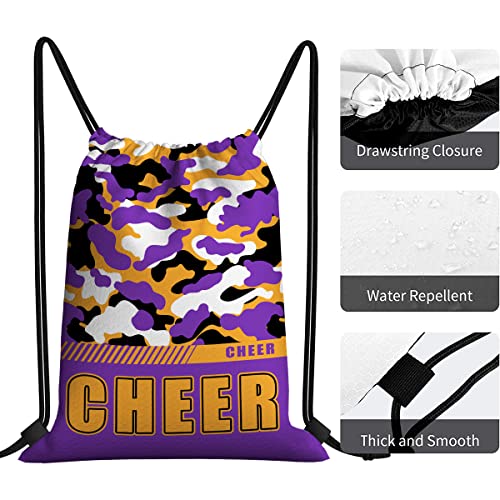 Drawstring Backpack Waterproof Gym Drawstring Bags Sports String Bag Camo Sackpack-Purple Gold Cheer Drawstring Bag - color: Cheer Drawstring Bags-camo Purple Gold