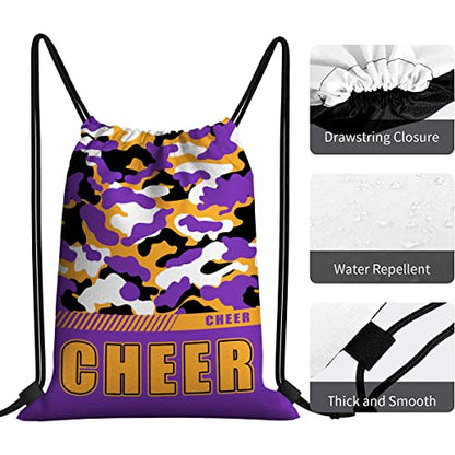 Drawstring Backpack Waterproof Gym Drawstring Bags Sports String Bag Camo Sackpack-Purple Gold Cheer Drawstring Bag - color: Cheer Drawstring Bags-camo Purple Gold