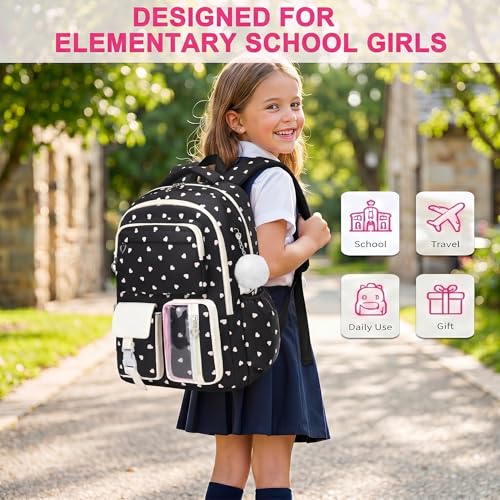 3PCS Kids Backpack Set, School Backpack with Lunch Bag & Pencil Case, Lightweight Waterproof Bookbag for Kids (Black Heart) - color: Black Heart