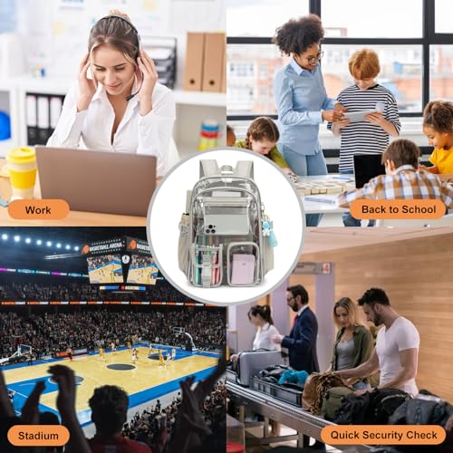 Clear Backpack Heavy Duty Transparent Backpacks Stadium Approved for School Work Sport Travel (Grey), Large - color: Grey