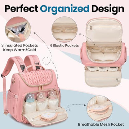 Tealari 4 in 1 Convertible Diaper Bag Backpack,Waterproof Baby Diaper Bag with Changing Pad,Converts into Baby Tote Bag,Diaper Backpack,Stroller Bag and Crossbody Diaper Bag - color: Pink