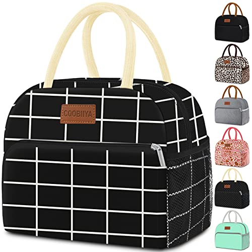 Coobiiya Lunch Bag Women, Lunch Box for Women Adult Men, Small Leakproof Cute Lunch Tote Large Capacity Reusable Insulated Cooler Lunch Container for Work/Office/Picnic/Travel-Black Plaid - color: Black Plaid