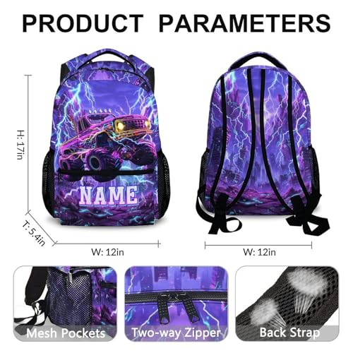 Boys Backpack Truck Backpacks Personalized Name for Kids Toddler, Large Capacity Bookbag for School Travel Outdoor - color: Purple