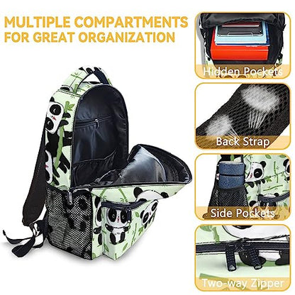 Panda Backpack with Lunch Box And Pencil Case, 16 Inch Panda Theme Bookbag with Adjustable Straps, Durable, Lightweight, Large Capacity, School Backpack for Girls Women - color: Panda3-2