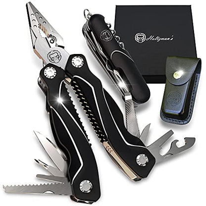 3 Piece Pocket Multitool Gift Set for Him-Stainless Steel Survival Multi Tool for Men - Clip to Belt & Backpack - Utility Knife Multitool, Pliers & Pocket Knife - Hiking, Camping & Fishing - style: Black 3 Piece
