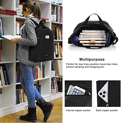 KAMO Drawstring Backpack Bag - Sport Swimming Yoga Backpack with Shoe Compartment, Two Water Bottle Holder for Men Women Large String Backpack Athletic Sackpack for Travel - color: Black