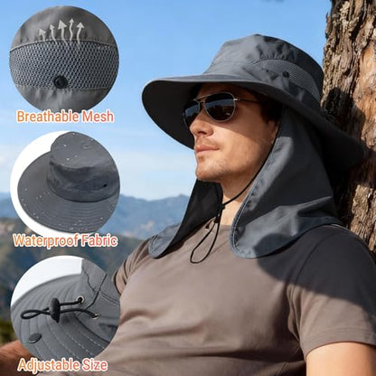 NPQQUAN Sun Hats for Men Women with Neck Flap UPF 50+ UV Protection Wide Brim Bucket Hat Safari Hiking Fishing Hats - color: Blue（neck Flap）