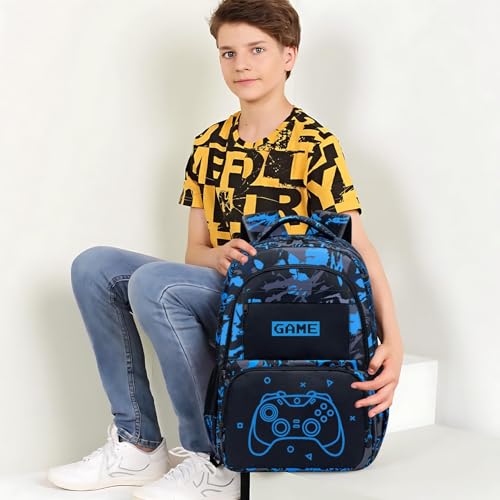 Glow in The Dark Backpack for Boys - Game Boys Backpack for Kids Children Teens Elementary Middle School - 17″ Gamer Bookbag Travel Back Pack for Age 6-18 - color: Game001-backpack Only