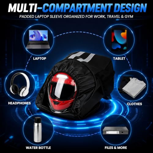 Motorcycle Backpack with Side Pockets,Waterproof Helmet Backpack,Reflective Large Capacity for Men & Women Commuting - color: Aterrimus