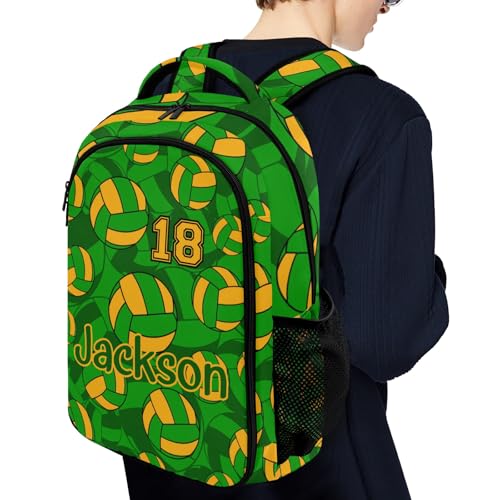 Green Gold Volleyball Pattern Casual Backpack Daypack Laptop Bag Custom Shoulders Backpacks for Man Woman Gifts - color: Green Gold Volleyball Pattern