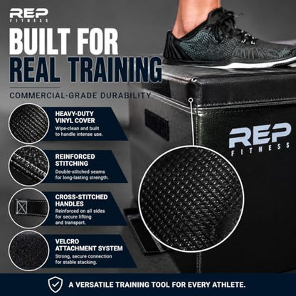 REP Fitness Stackable Soft Foam Plyo Box Set, Adjustable Plyometric Jump Box for Home Gym Workouts, Plyometric Jumping Platform for Exercise, Step Training, HIIT & CrossFit - style: 6", 12", 20"