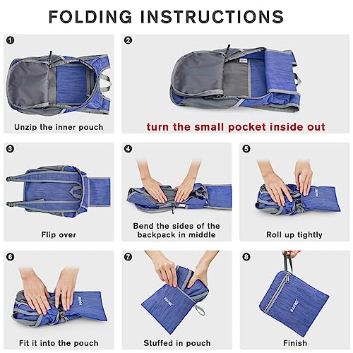 G4Free 10L Hiking Backpack Small Travel Hiking Daypack Lightweight Packable Backpack Casual Foldable Shoulder Bag - color: Blue