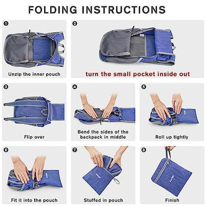 G4Free 10L Hiking Backpack Small Travel Hiking Daypack Lightweight Packable Backpack Casual Foldable Shoulder Bag - color: Blue