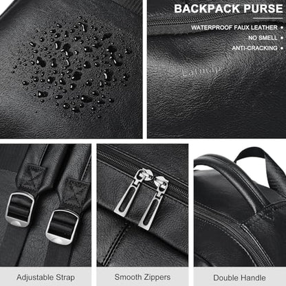 LATMAP Backpack Purse for Women Men Faux Leather Backpack, Travel Work Laptop Back Pack Teacher Bookbag fits 15.6" Laptop, Black - color: Style2-black1