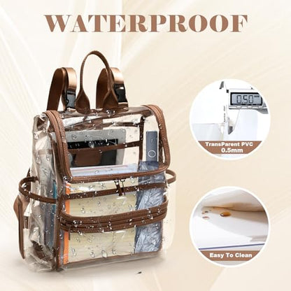 MOMINSIDE Diaper Bag Backpack Small Diaper Bag,Mini Diaper Bag, Clear Bag for Stadium Events Small Clear Bag 12x6x12 for Girls Boys Moms Dads Adult Concert Sports Bag - color: Brown