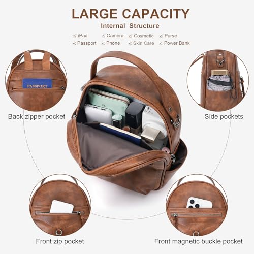 KITEVIUN Mini Backpack Purse for Women Fashion Cute Small Travel Backpacks Daypacks Shoulder Handbag - color: 03-brown
