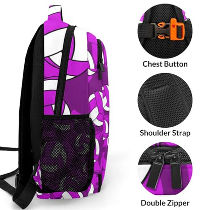 Bright Purple Volleyball Pattern Casual Backpack Daypack Laptop Bag Custom Shoulders Backpacks for Man Woman Gifts - color: Bright Purple Volleyball Pattern