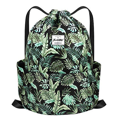 XEYOU Drawstring Sports Backpack Lightweight Gym Yoga Sackpack Shoulder Rucksack Casual Outdoor Daypack for Women and Men | Lightweight - color: Banana Leaf