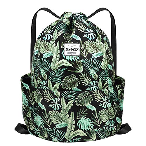 XEYOU Drawstring Sports Backpack Lightweight Gym Yoga Sackpack Shoulder Rucksack Casual Outdoor Daypack for Women and Men | Lightweight - color: Banana Leaf