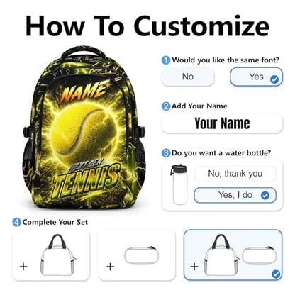 Custom Boys Backpack, Personalized Kids School Bag with Name - 17" Cool Tennis Bookbag for Elementary Middle Students, Reflective Ergonomic Design - color: Yellow