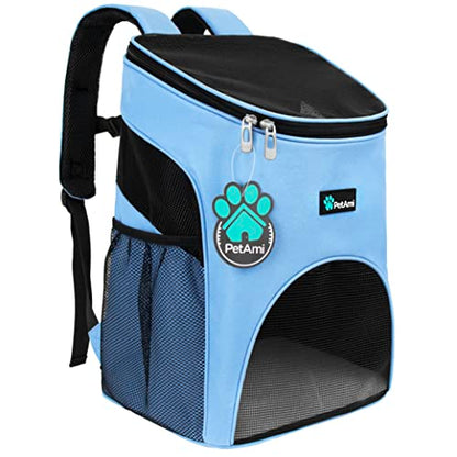 PetAmi Cat Backpack Carrier, Airline Approved Pet Carrier Backpack for Small Dogs and Large Cats, Soft Sided Collapsible Ventilated with Sherpa Bed for Hiking Travel, Max 18 lbs, Light Blue - color: Light Blue