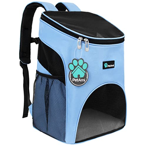 PetAmi Cat Backpack Carrier, Airline Approved Pet Carrier Backpack for Small Dogs and Large Cats, Soft Sided Collapsible Ventilated with Sherpa Bed for Hiking Travel, Max 18 lbs, Light Blue - color: Light Blue