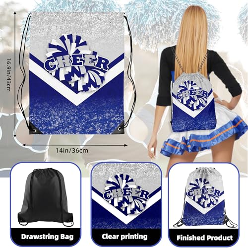 6 Pcs Cheer Drawstring Backpack Cheerleading Drawstring Gym Bags Cheerleader Gifts for Cheerleaders (Silver&Blue)